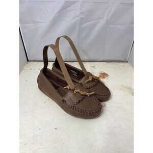 Minnetonka Pebbled Leather Loafers Moccasins Flats Brown Size 5.5 Boho Kilty